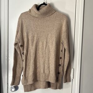 Cynthia Rowley Buttoned Tan Turtleneck Sweater